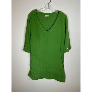 Cottonways Womens Tunic Size 1 US Small Green 3/4 Sleeve Gauzy Lagenlook READ